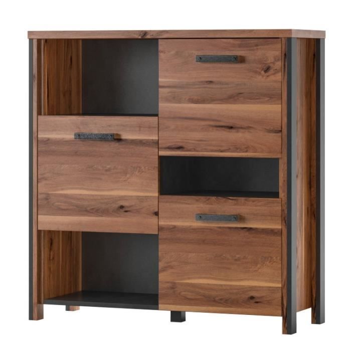 Bahut 110cm collection WINDSOR. Coloris chêne foncé et gris anthracite. 107 Marron