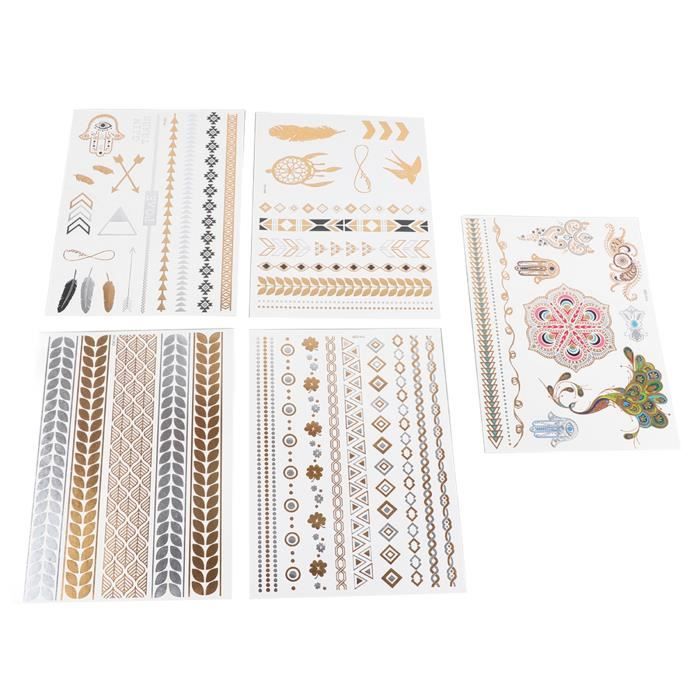 Autocollants De Tatouage Métallique - PWSHYMI - 5 Pièces - Imperméable - Non Toxique - Facile à