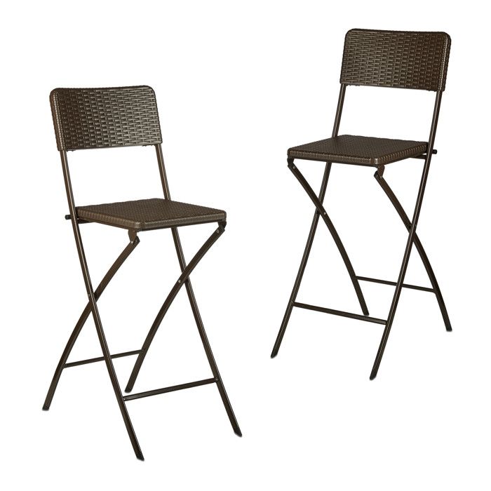 Tabourets de bar pliants Relaxdays lot de 2 aspect rotin dossier 115 x 44 x 63 cm PE/métal marron
