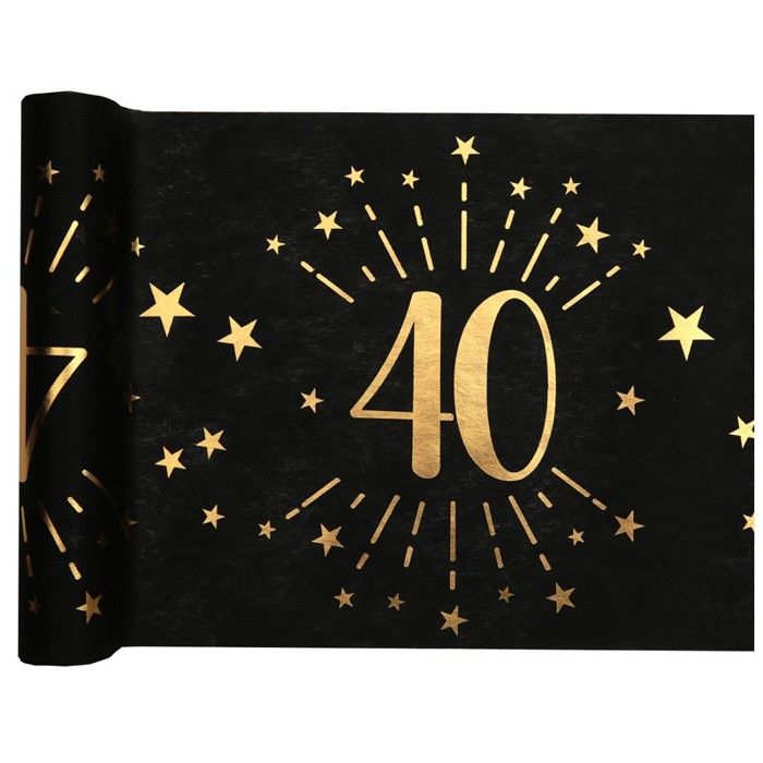 1 Chemin de table anniversaire 40 ans noir et doré or 30cm x 5m REF/6787