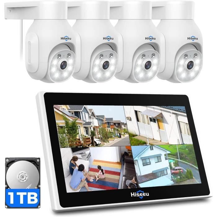 Jennov [5MP+360°PTZ] Kit Caméra De Surveillance WiFi Extérieure, 10CH 5MP NVR 1TB Et 4X5MP PTZ Caméra Avec Audio Bidirectionnel, Vision Nocturne Couleur, Détection De Personne, Enregistrement 24/7