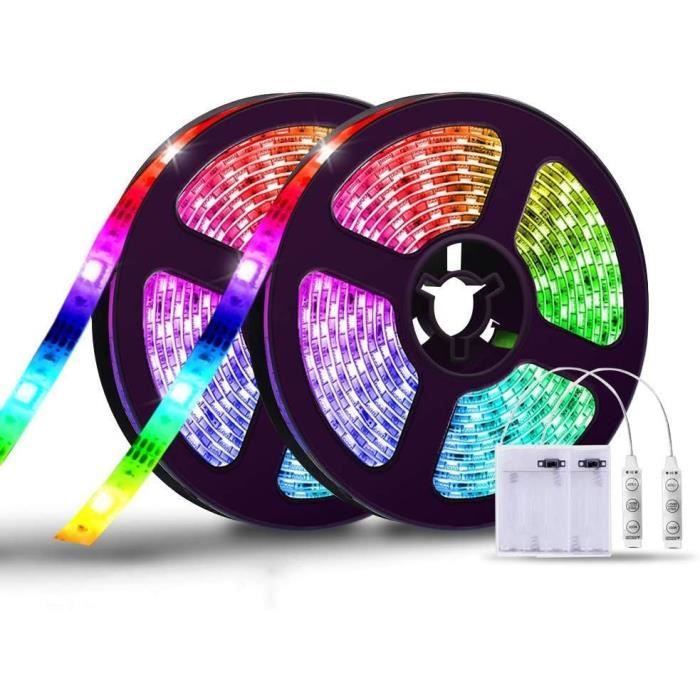 Ruban Led A Pile,Bande Led, 2X1M30 Led Smd 5050 Rgb Ip65 Étanche Bande