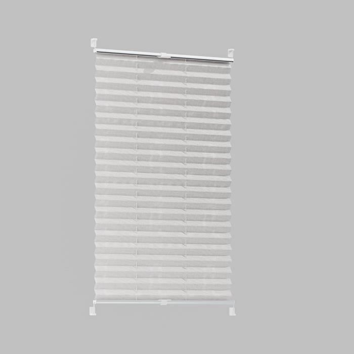 Store Plissé Klemmfix Sans Perçage - Blanc 75x200 Cm - Fixation Fenêtre/Porte - Aspect Toile