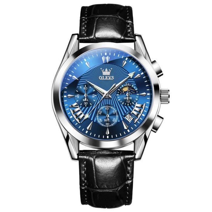 Montre Homme Sport Chronographe Montre Bracelet Homme Marque de Luxe  Étanche Quartz lumineux Noir , - Achat/vente montre Homme Cuir - Cdiscount