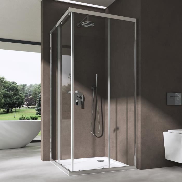 Cabine De Douche Angulaire Idralite 90x120 Cm H198 Cm - Porte Coulissante Transparente - Neuf