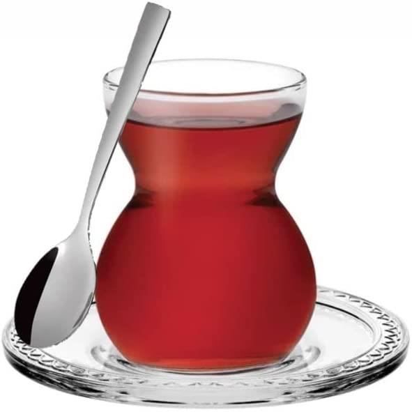 Set De 18 Pièces Topkapi Pour Thé Turc - 6 Verres, 6 Sous-Verres, 6 Cuillères - Style Sultan