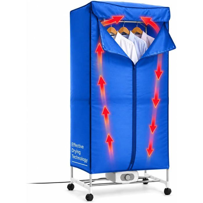 Penderie Chauffante Séchoir à Linge Mobile - Chauffant - 15 kg - 2 Hauteurs - Antibactérien