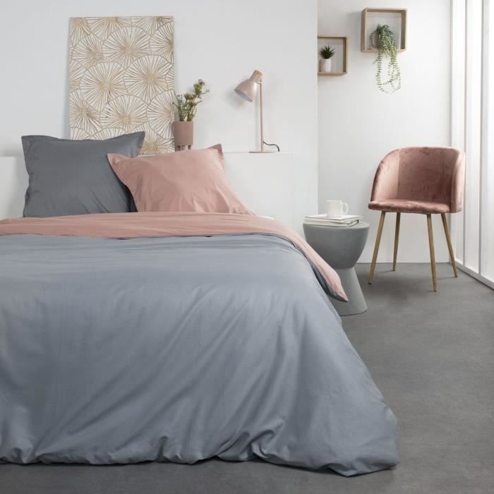 TODAY Louise Parure de lit - Coton - 2 personnes - 200 x 200 cm - Bicolore Gris et Rose