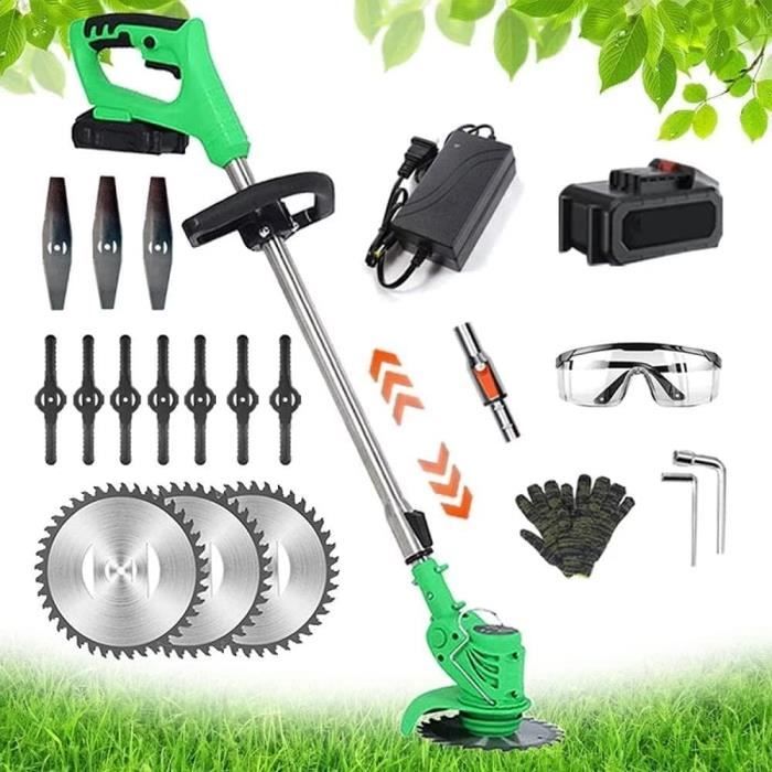 Débroussailleuse Sans Fil 12V 550W Avec 2 Batteries - Tête Pivotante 90° Et Manche Télescopique 90-120 Cm Pour Jardin Et Bordures
