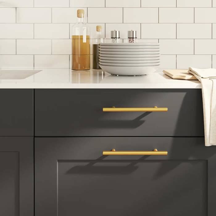 vidaXL Poignées dArmoire 10 pcs Poignées de Placard Poignées en Forme de T Cuisine Maison Intérieur Doré 128 mm Acier 155358