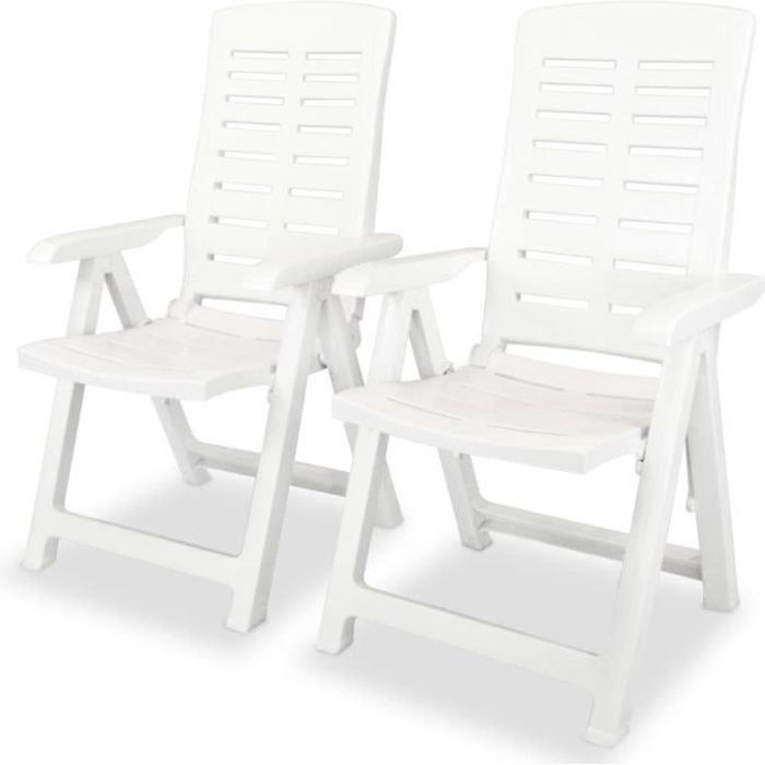 vidaXL 2 pcs Chaises inclinables de jardin Plastique Blanc