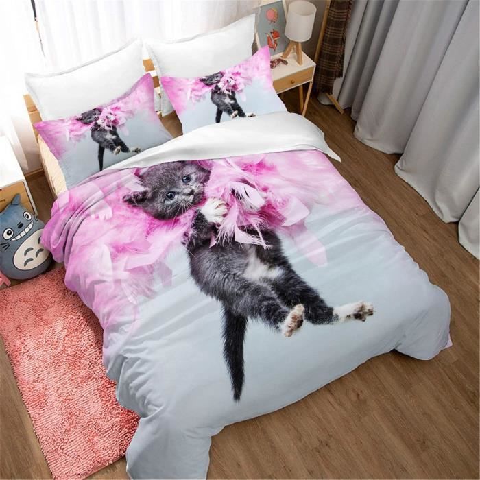 Parure De Lit Chat Housse De Couette Mignon Animal Adolescente 1 Usse De Couette Taies D Oreiller Drap Double 0 0cm 4 Pcs 01 Cdiscount Maison