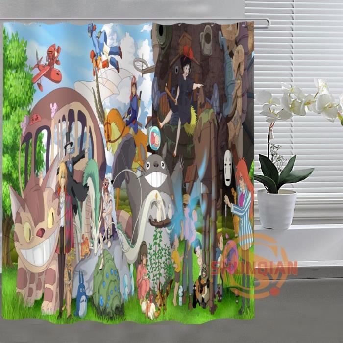 Bleu-60x72inch -Studio Ghibli Totoro personnalisé rideau de douche salle de bain tissu pour salle de bain décor salle de bain rideau