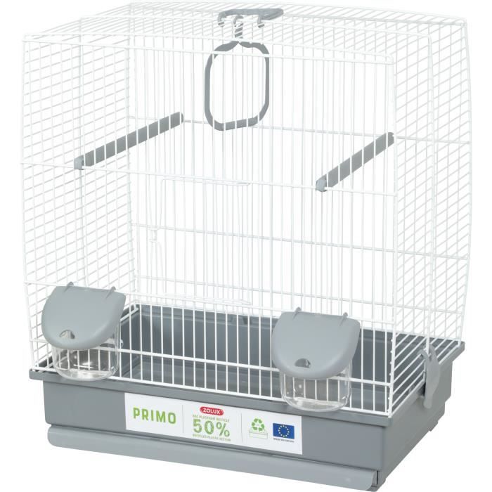 Cage délevage oiseaux - Zolux - Primo 40 x 255 x 44 cm - 2 perchoirs - 2 mangeoires - Balançoire - Blanc et gris