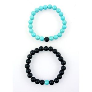 2 Bracelets De Couple En Howlite Blanche Et Turquoise - Pierre Naturelle - Neuf Avec Étiquettes