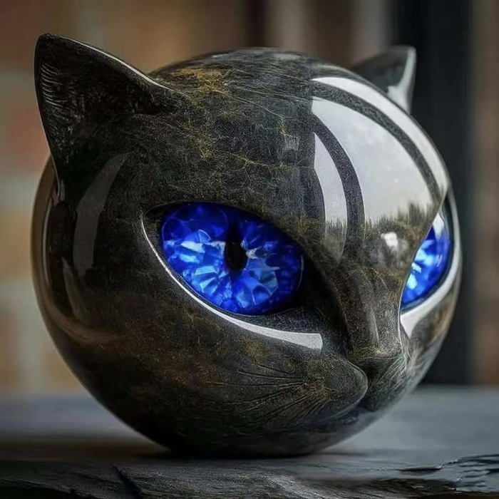 Figurine Tête De Chat En Résine Pierre Marbrée - Décoration élégante Pour Intérieur Ou Cadeau (Or, Violet, Bleu...)