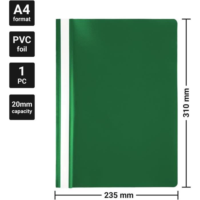classeur pour ft A4, 4 anneaux de 25 mm, en PVC, vert