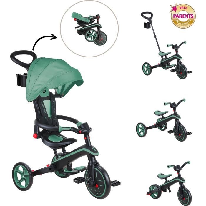 Tricycle evolutif EXPLORER 4 EN 1 PLIABLE GLOBBER Olive Draisienne de 10 mois a 5 ans Montage sans outils