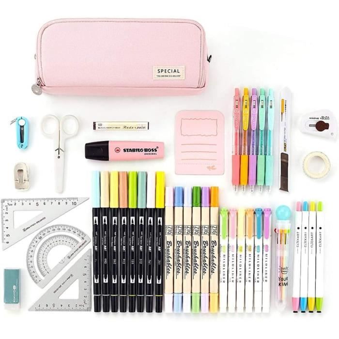 SUAPOZ – Trousse Scolaire Avec 12 Feutres Coloriage Double Pointe – Étui Grande Capacité Transparent – Non Toxique – Pour Enfants Et Artistes