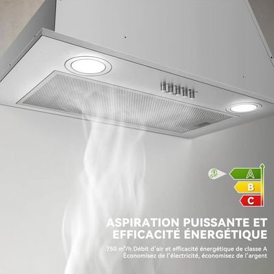 Hotte Aspirante Hermitlux 60cm - 350m³/h - 3 Vitesses - Filtre Charbon - LED - 54dB - Inox
