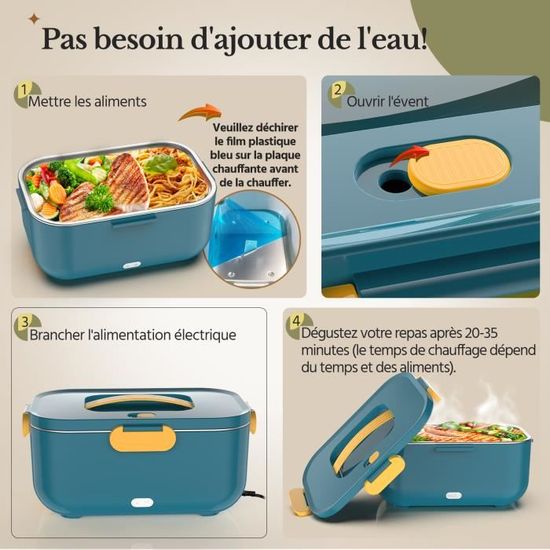 Boîte Repas Chauffante électrique 1.2L Avec Batterie 21000mAh - Inox 304, Chauffage Automatique, Parfaite Bureau/chantier/camping Boîte Repas Bureau Chantier Camping
