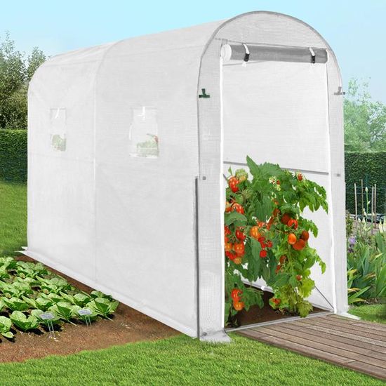 Serre à tomates relevable blanche 2 fenêtres avec moustiquaire et porte zippée | Rakuten