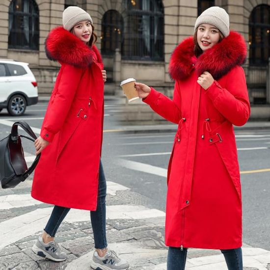 Manteau Femme Hiver Rouge LG Ample Manches Longues Coton Rouge Cdiscount Pret a Porter