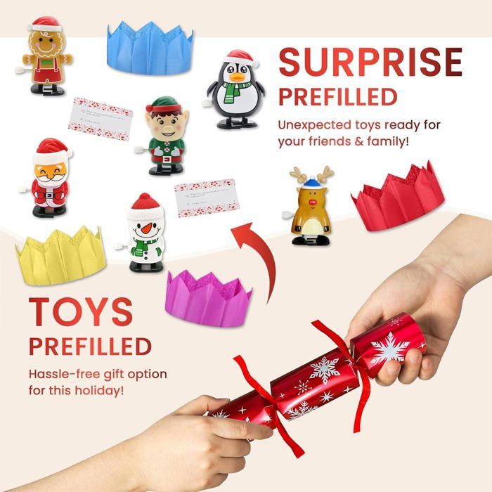Crackers De Noël - Lot De 6 Avec Jouets à Remonter Et Couronnes - Pour Animer La Table De Fête En Famille