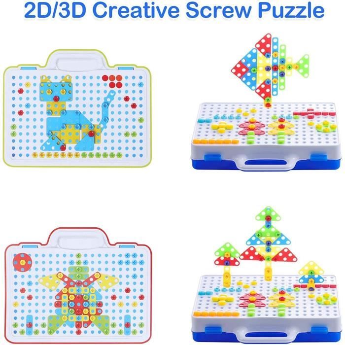 Wisplye Jouet Mosaïque 237 Pcs Avec Perceuse Électrique - Puzzle 3D Créatif Pour Enfants 3 4 5 Ans
