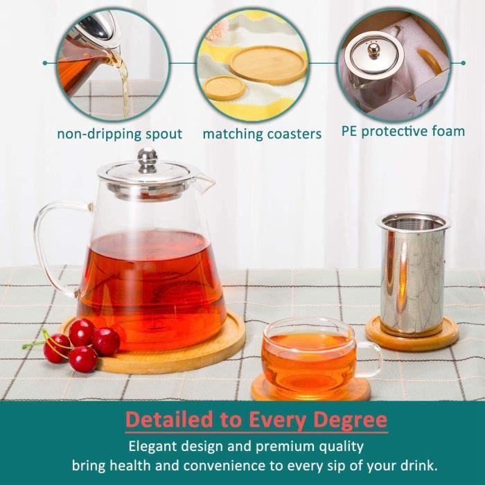 Theiere En Verre Théière En Verre Borosilicate 600ml - Résistante à Chaleur - Infuseur Amovible - Pour Cuisinière Théière Borosilicate 600ml Résistante Chaleur