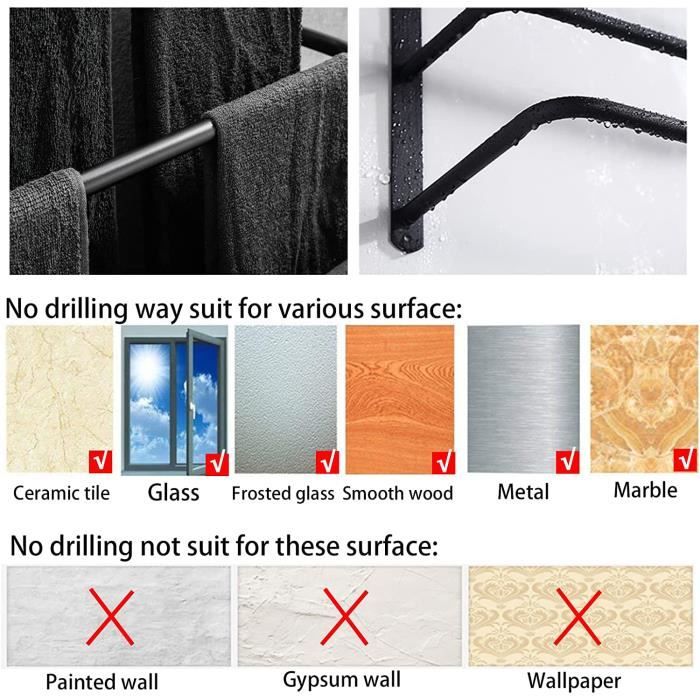 Porte-Serviettes Mural HONPHIER Porte Serviette Salle De Bain étagère Serviette Avec Crochets