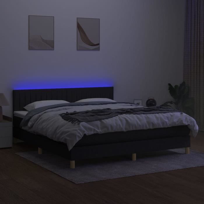 Lit simple, Lit Adulte, Sommier tapissier avec matelas et LED Noir 90x200  cm Tissu437059