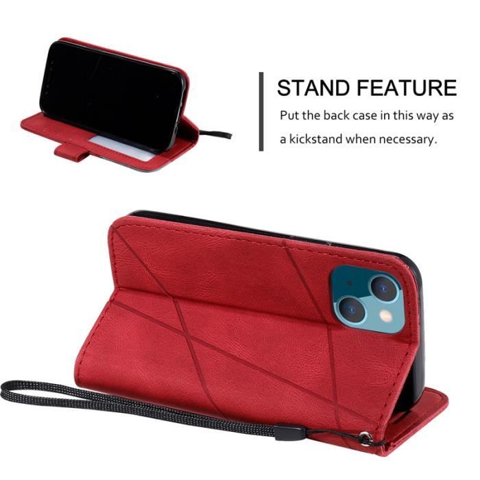Housse Portefeuille En Simili Cuir Rouge Pour IPhone 13 Mini - Protection Anti-Choc