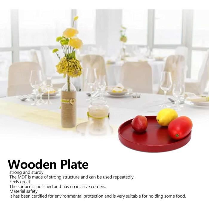 Assiette En Bois,Plateau Rond Rouge Plat Couverts De Fruits De Qualite ...