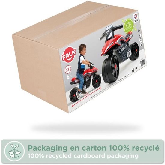Draisienne Moto FALK Prem1er - Rouge - Roues Larges Silencieuses - Guidon Directionnel - Look Vintage - 75% Plastique Recyclé - Fabriqué En France - Dès 12 Mois - 12