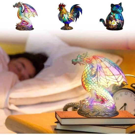 Lampe de Table Vintage en Résine Colorée Série Plantes Vitrail Ornement