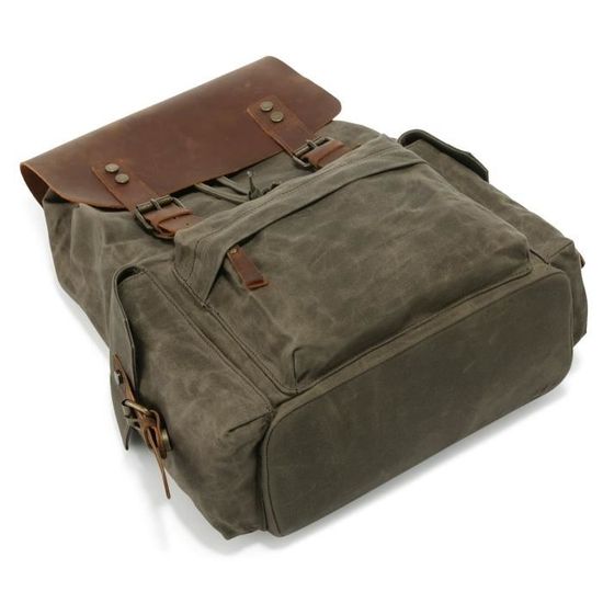 Kattee Sac A Dos Toile Cuir Vintage Homme Pour Pc Portable 15 6 Vert Arme Cdiscount Bagagerie Maroquinerie