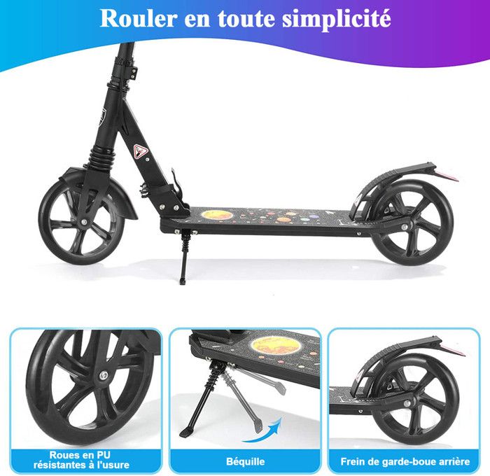 HOMCOM Trottinette Pliable pour Adultes Adolescents à partir 14 Ans Hauteur Guidon réglable Double système d'absorption des Chocs Roues PU alu dim. 94 x 38 x 95-105 cm Blanc