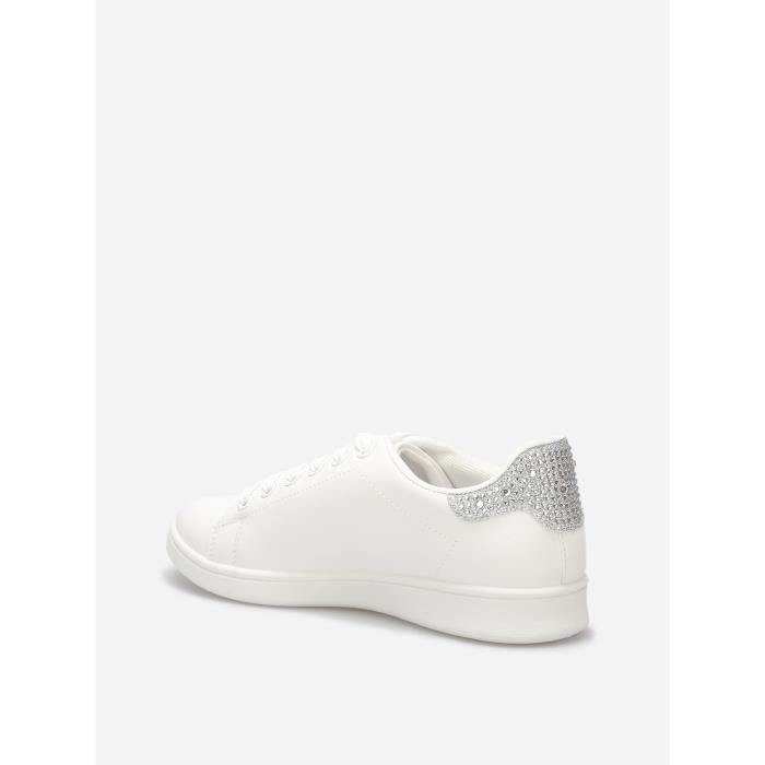 Baskets basses LA MODEUSE Blanc Detail strass a l arriere Femme Argente Cdiscount Chaussures