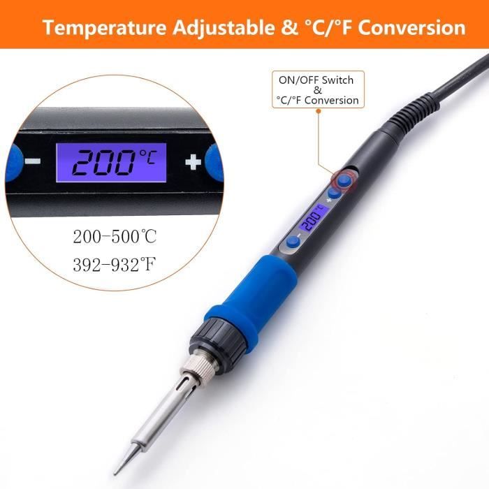 Fer à Souder 80W Réglable 180-500°C - Kit Complet Avec 5 Pointes, Pompe à Dessouder, Pince, Mallette - Pour électronique Et Bricolage