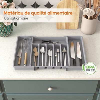 Organisateur Tiroir Cuisine Bambou Extensible 14-26 Cm - 5 Compartiments Couverts & Ustensiles