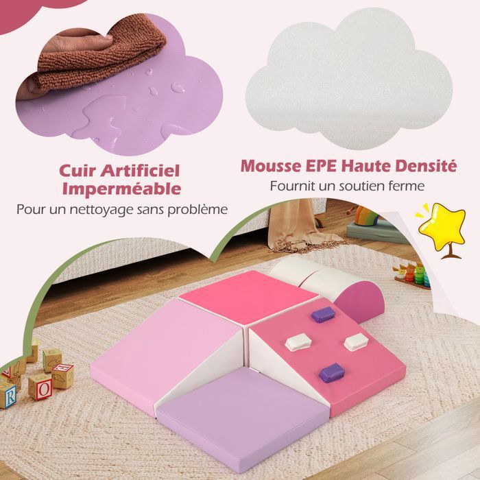 Parcours Motricité Bébé 7 Pièces En Mousse Housse PU – Avec Roches D'Escalade Et Attaches, Jouet Éducatif Pour Ramper Et Grimper Dès 12 Mois
