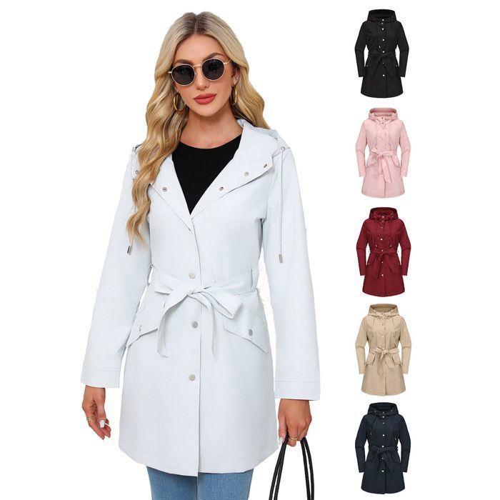 Trench Court Pour Femme Printemps Automne Coton Casual Trench Coat Avec Ceinture Slim Double Boutonnage Manteaux Courts, Noir, Petit