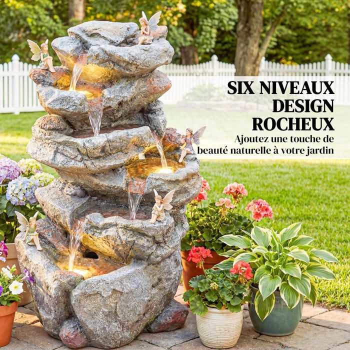 Fontaine de jardin - Outsunny - 6 niveaux, décoration de jardin