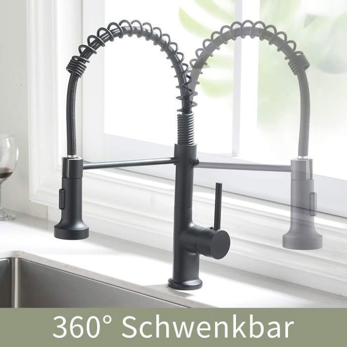 Robinet Mitigeur De Cuisine Noir Avec Douchette Extractible,Robinet De Cuisine Pivotant À 360°En