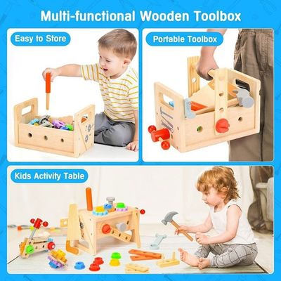 Camion De Pompier 2 En 1 – Caisse à Outils Enfant En Bois Avec Accessoires, Jeu Montessori Dès 2 Ans
