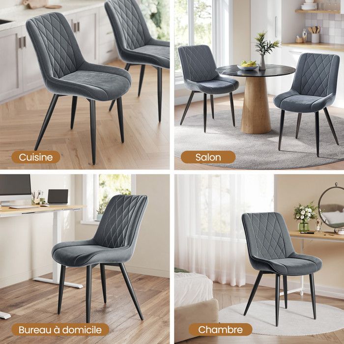 Lot De 2 Chaises De Salle à Manger Rembourrées Velours Blanc - Pieds Dorés, Accoudoirs, Dossier Ergonomique - 8