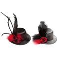 Mini chapeau haut de forme femme - Marque - Noir avec plumes et fleur en tissu-0