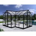 Kiosque de jardin en verre 11,5m², 3,73x3,73x2,32m avec socle, Noir Dancover Serres-0