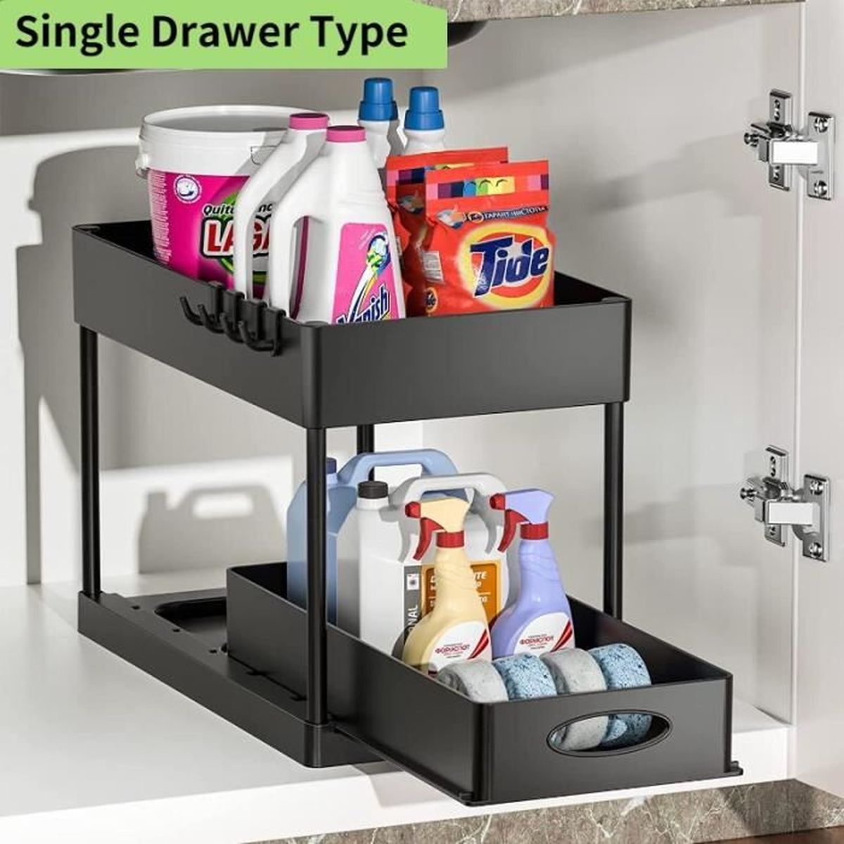 Étagère Sous évier Extensible 2 Niveaux - 5 Panneaux Amovibles + 5 Paniers - Ajustable De 48 à 90 Cm